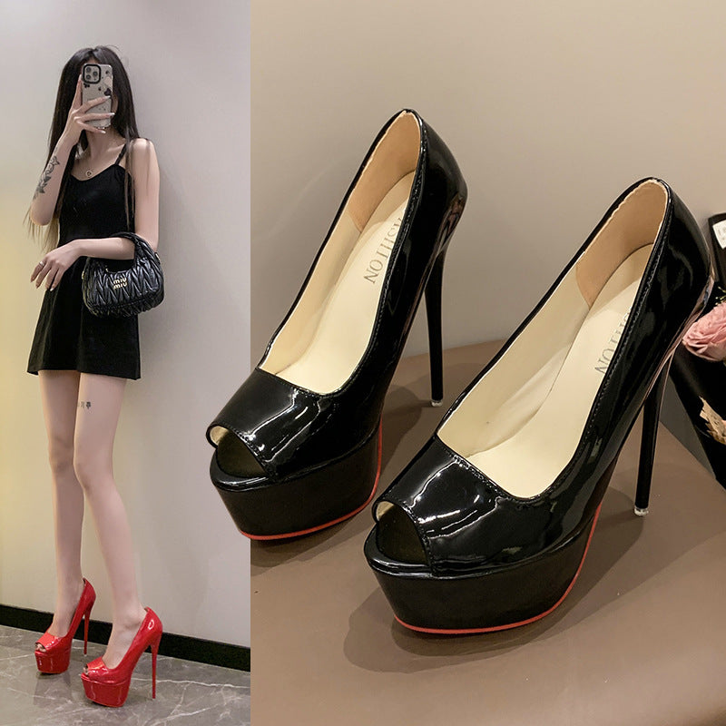 Ladies Peep Toe High Heels with Platform and High Stiletto Heel Lune London