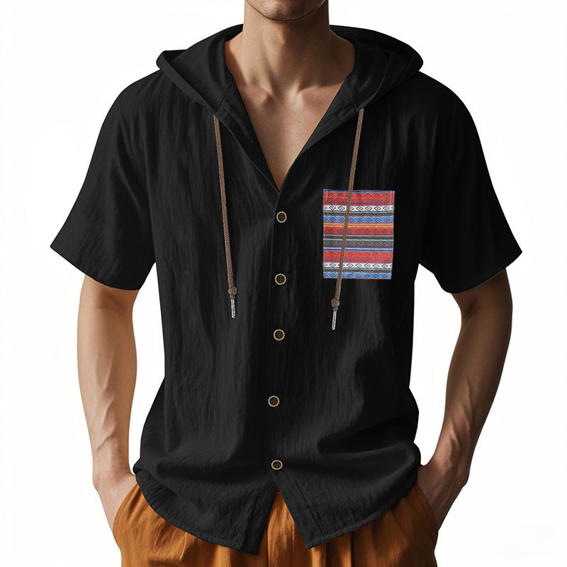 Casual short sleeve shirt for men with hood and colorful pattern Lune London