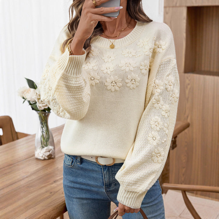 Fashionable women's sweater with floral embroidery and structured sleeves Lune London