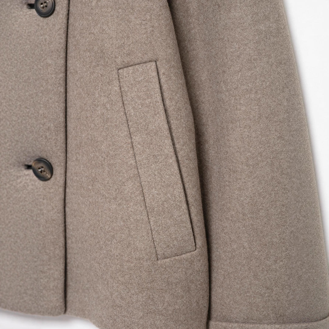 Women's short jacket in boxy cut made of wool blend with high stand-up collar and asymmetrical button placket Amarae