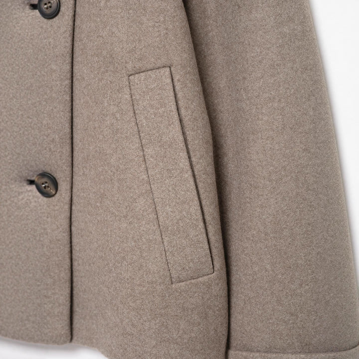 Women's short jacket in boxy cut made of wool blend with high stand-up collar and asymmetrical button placket Amarae
