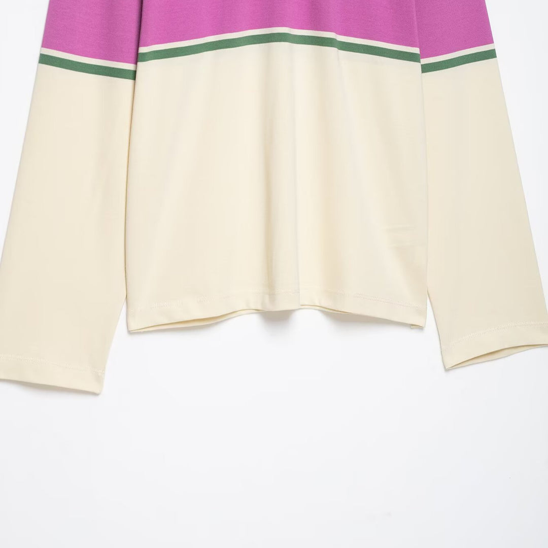 Women's Oversize Rugby Polo Shirt with Wide Block Stripes and Kent Collar Amarae