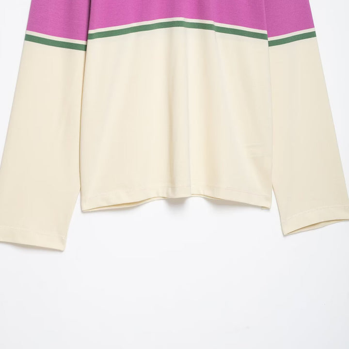 Women's Oversize Rugby Polo Shirt with Wide Block Stripes and Kent Collar Amarae