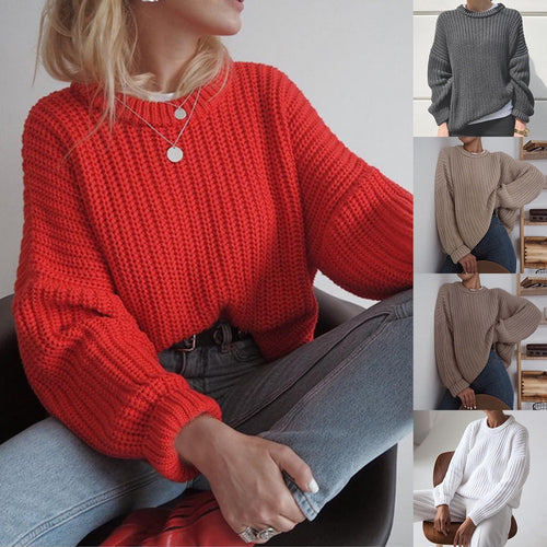 Ladies Large knitted sweater with relaxed fit and wide collar Amarae