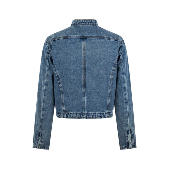 Women's short tailored denim jacket with stand-up collar and hidden zipper Amarae