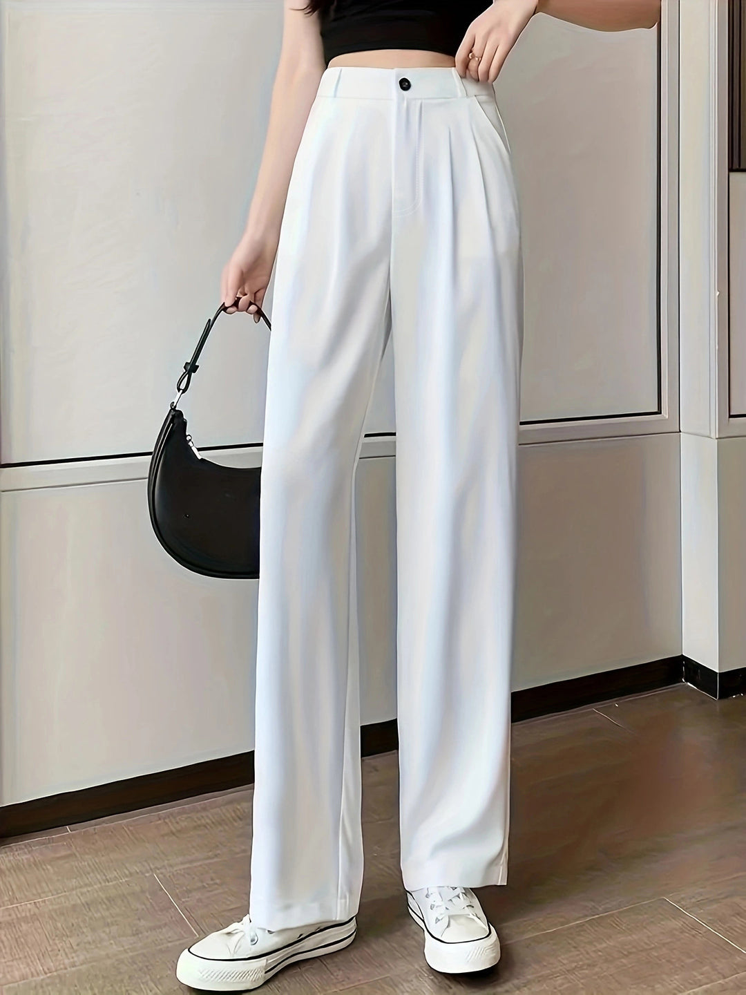 High-waisted pleated wide-leg pants for women Lune London