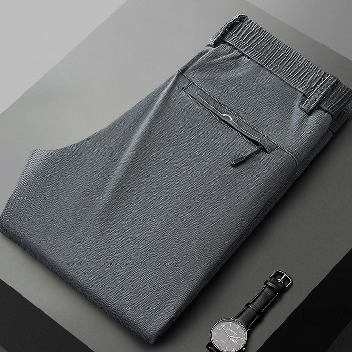 Comfortable stretch pants for men with elastic waistband and side zip pockets Lune London