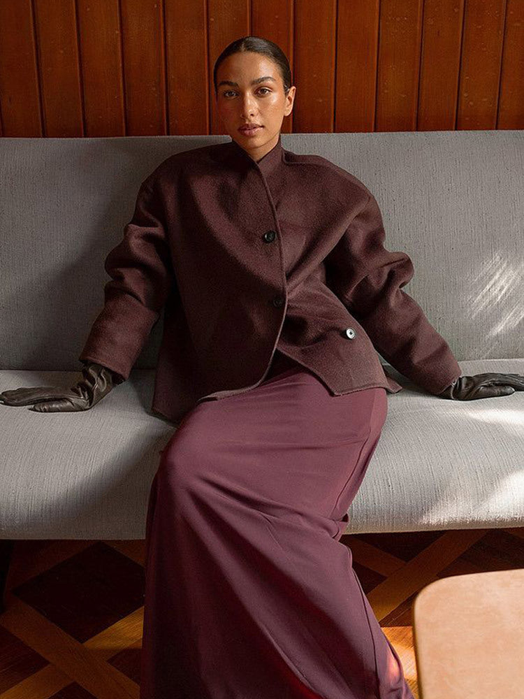 Women's short coat made of wool blend with boxy silhouette and distinctive button placket Amarae