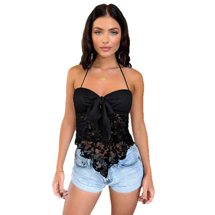 Women's Lace Bustier with Ties and Transparent Design Lune London