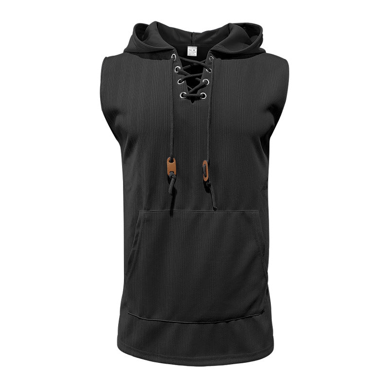 Men's sleeveless sports tank top with hood and laces Lune London