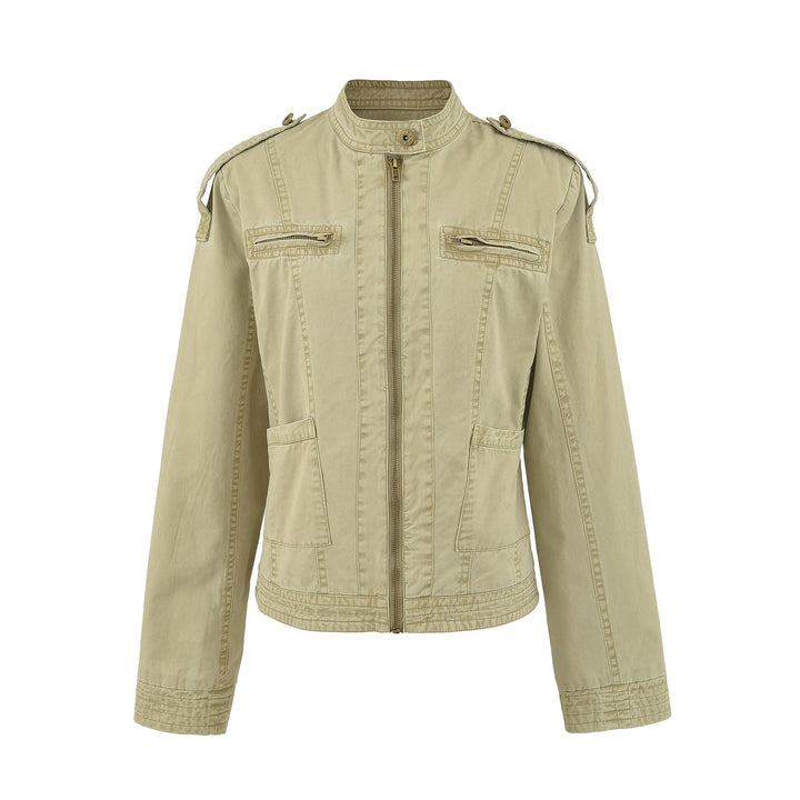 Women's field jacket with stand-up collar, shoulder flaps and golden zippers Amarae