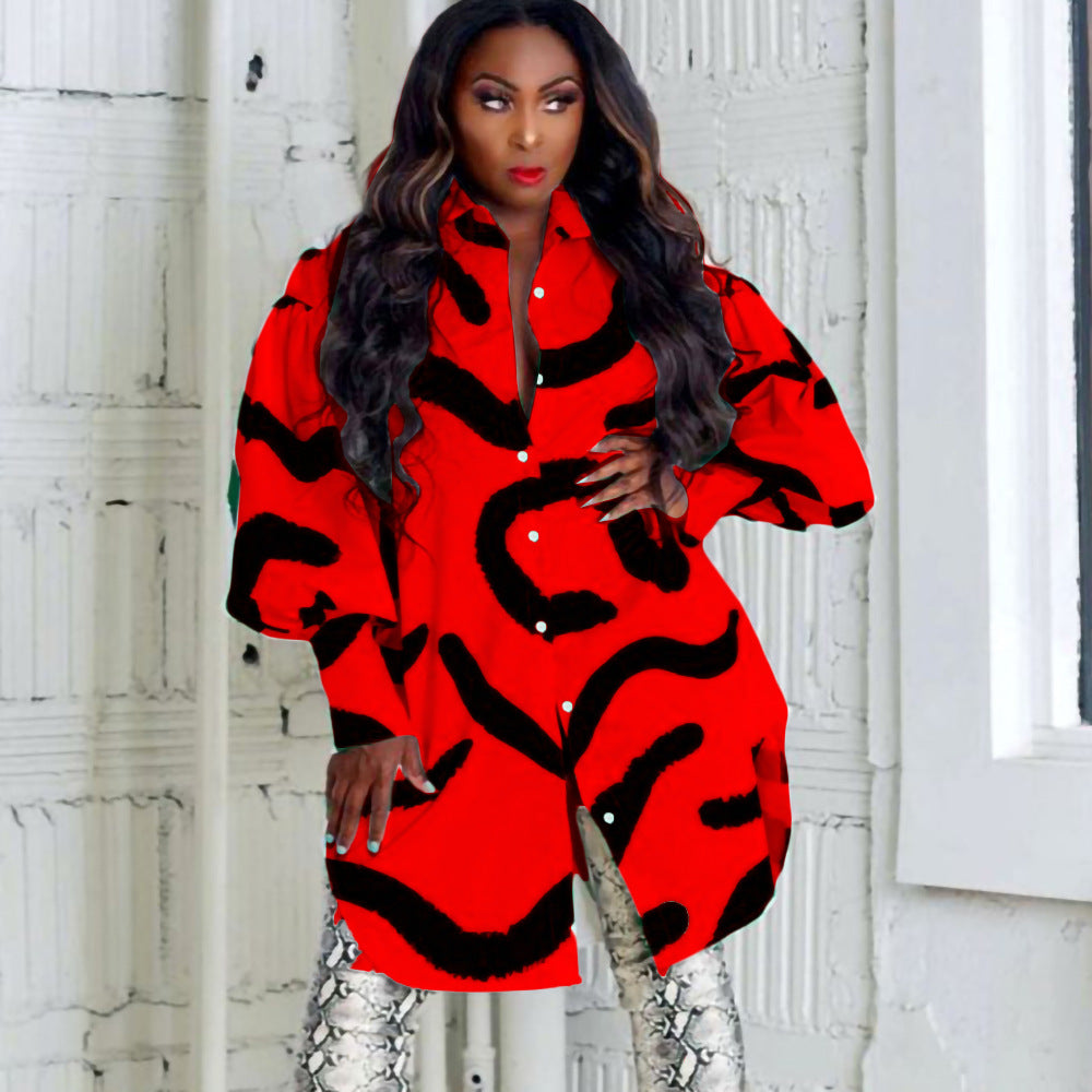 Trendy shirt dress for women with an eye-catching pattern and flared sleeves Lune London