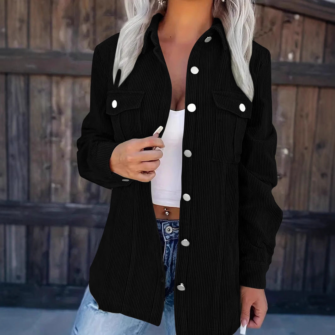 Fashionable women's blouse with stripes and button details Lune London