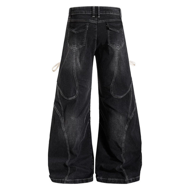 Women's wide high-waisted denim culotte with side lacing and cargo pockets Amarae