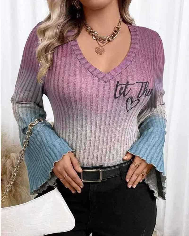 Ladies V-neck sweater with slightly flared sleeves and gradient Lune London