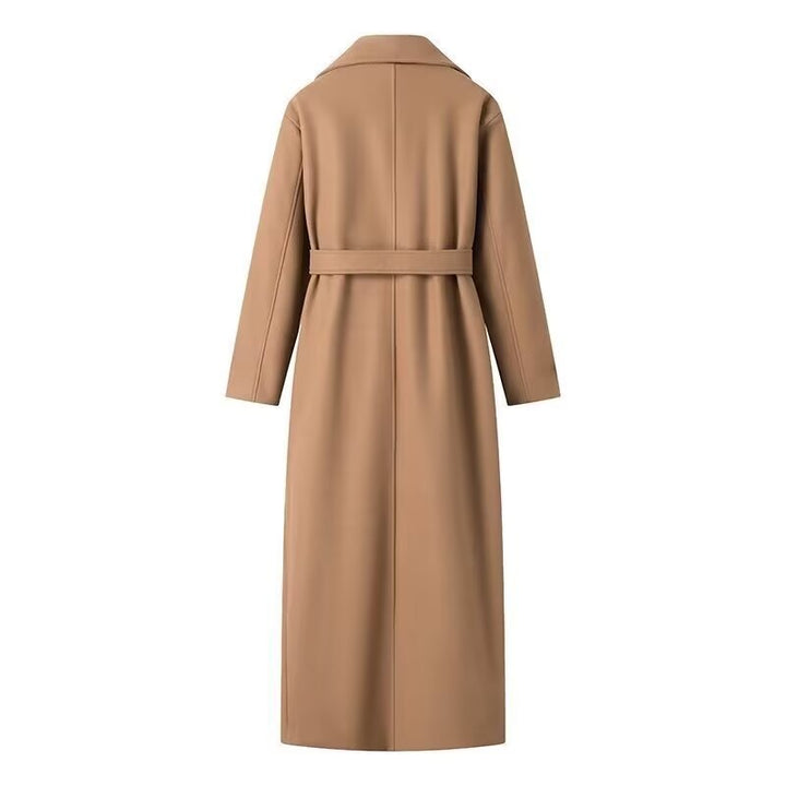 Women Maxilength double-breasted trench coat made of wool blend with tie belt and shoulder flap Amarae