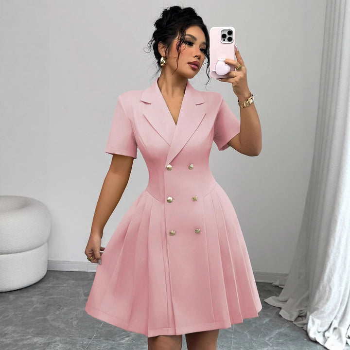 Lune London Elegant Pleated Double-Breasted Dress for Women