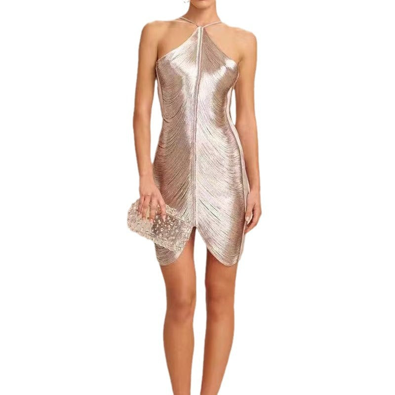 Ladies Elegant Party Dress with Seductive Slit and Gold Accents Lune London