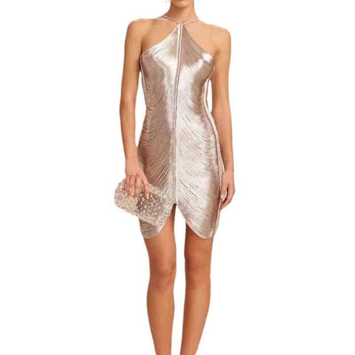 Ladies Elegant Party Dress with Seductive Slit and Gold Accents Lune London