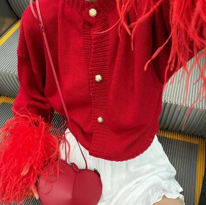Trendy knitted jacket for women with fringes Lune London