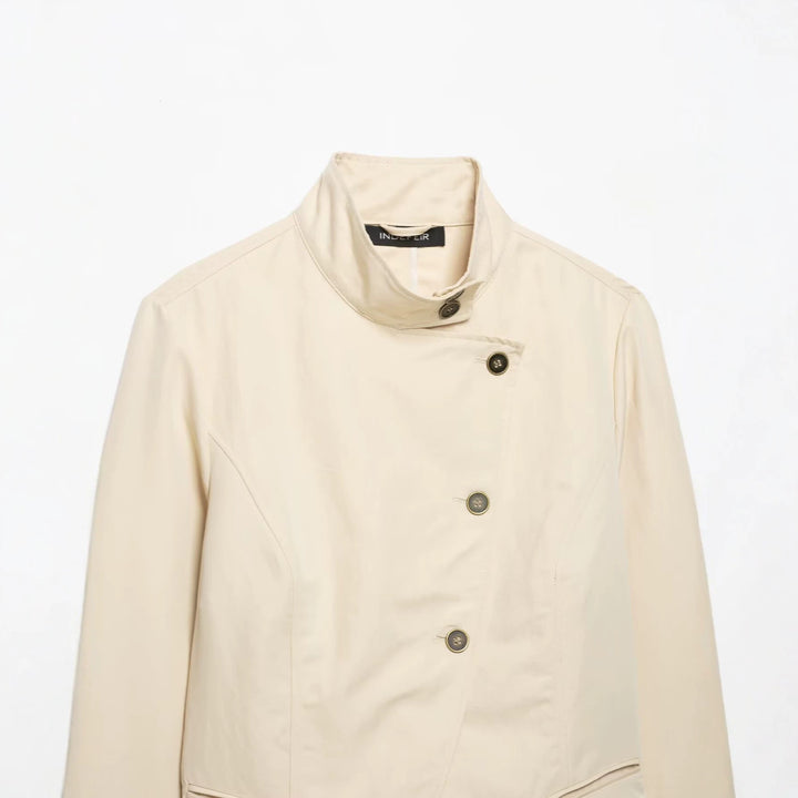 Women's asymmetrical cropped transitional jacket with stand-up collar and tailored fit Amarae