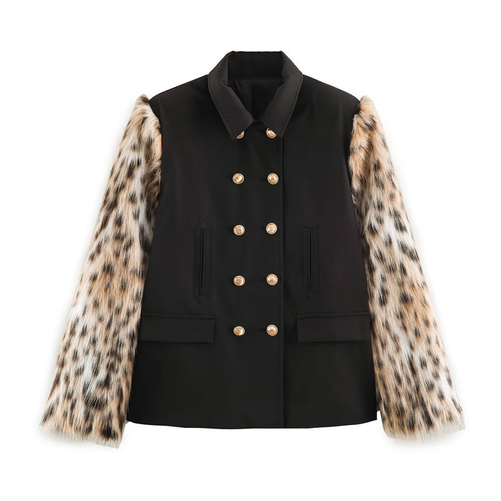 Women's Double-Breasted Short Jacket with Faux Fur Sleeves Amarae