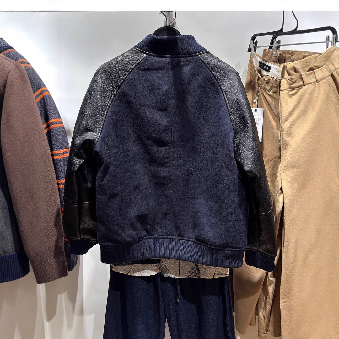 Men's College Bomber Jacket with Wool Body and Leather Sleeves Amarae
