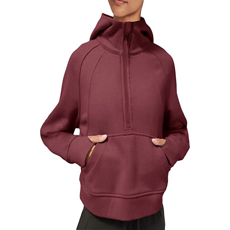 Ladies fleece hooded sweatshirt with half-zip Lune London