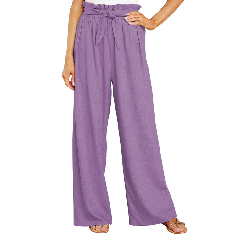 High-waisted linen pants for women with a tie belt Lune London