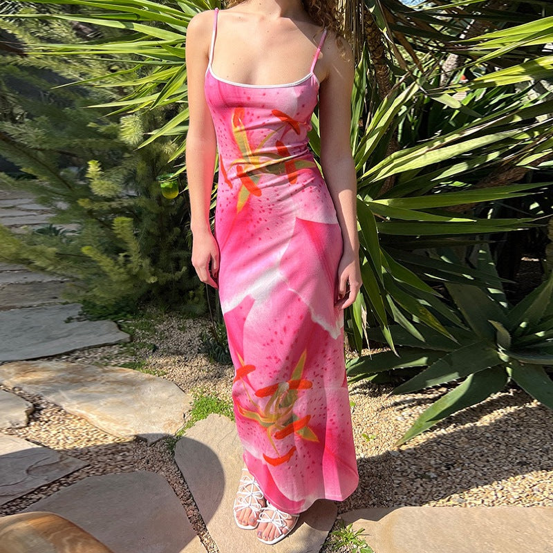 Lune London Floral Pattern Spaghetti Strap Maxi Dress