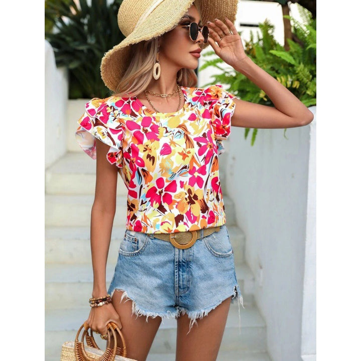 Ladies Top with Puff Sleeves Floral Lune London