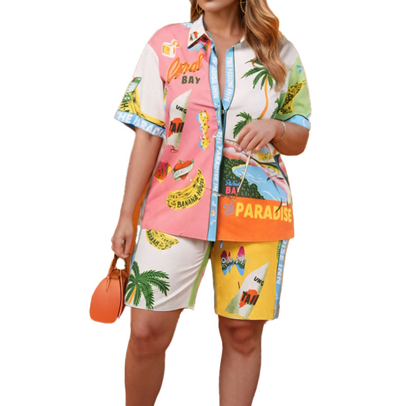 Ensemble à manches courtes tendance pour femmes en design graphique d'été Chic & Stil