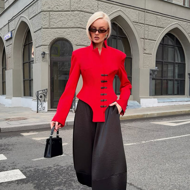 Ladies Tailored Stand Collar Blazer with Corset Tailoring Amarae