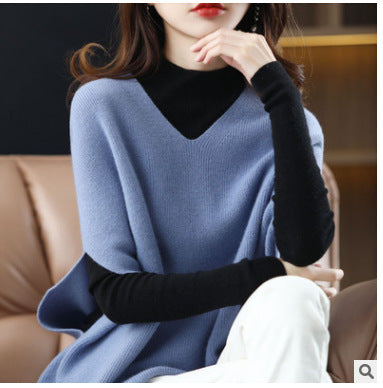 Knitted poncho for women with V-neck and chic elegant silhouette