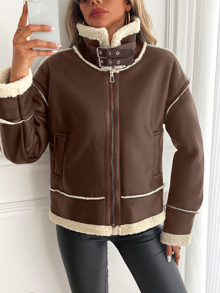 Trendy faux leather jacket for women with cozy teddy lining Lune London