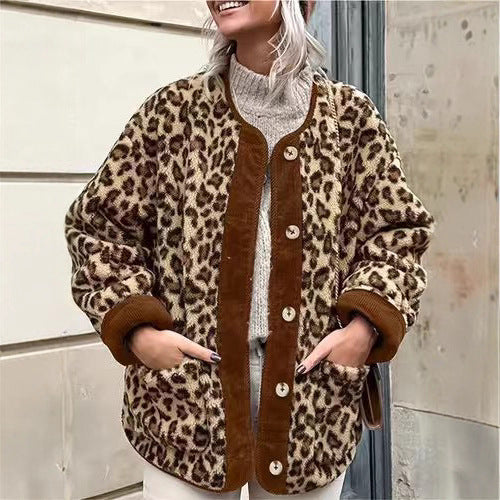 Ladies warm jacket with leopard pattern Amarae
