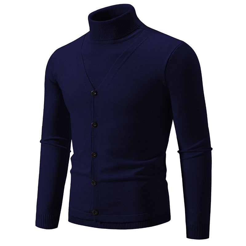 Elegant turtleneck sweater for men with front button details and fine knit texture Lune London