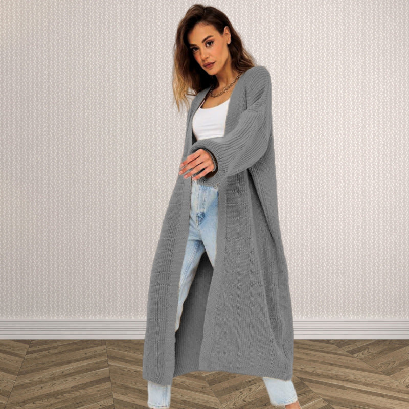 Ladies Long Knit Cardigan with Open Design and Loose Sleeves Lune London