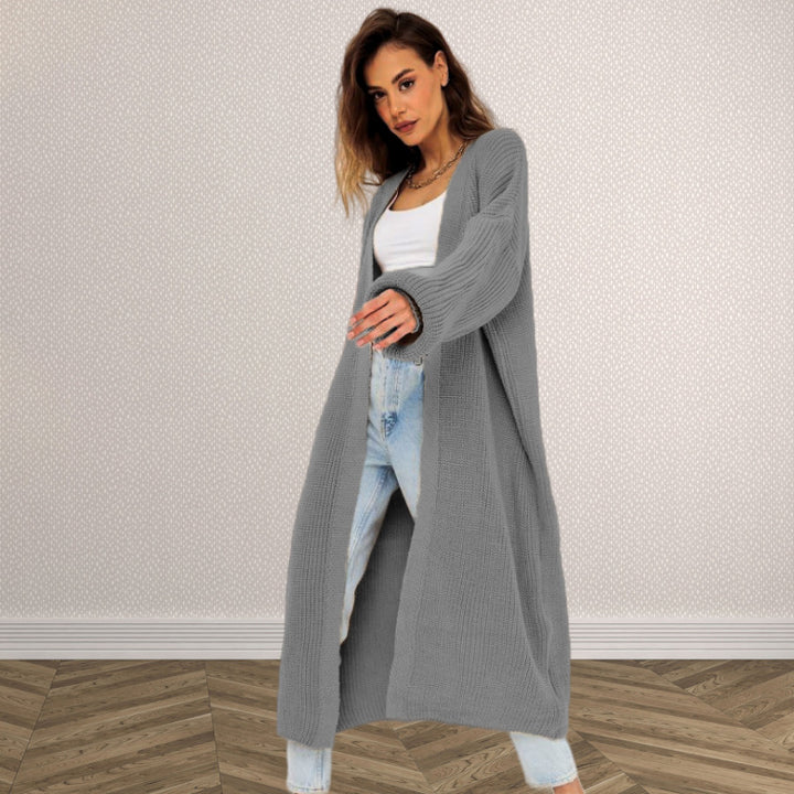 Ladies Long Knit Cardigan with Open Design and Loose Sleeves Lune London