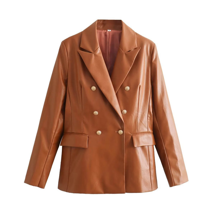 Elegant blazer jacket in faux leather for women Lune London