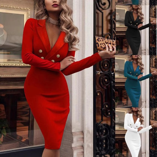 Fitted blazer dress for women with double button closure and chic elegant design