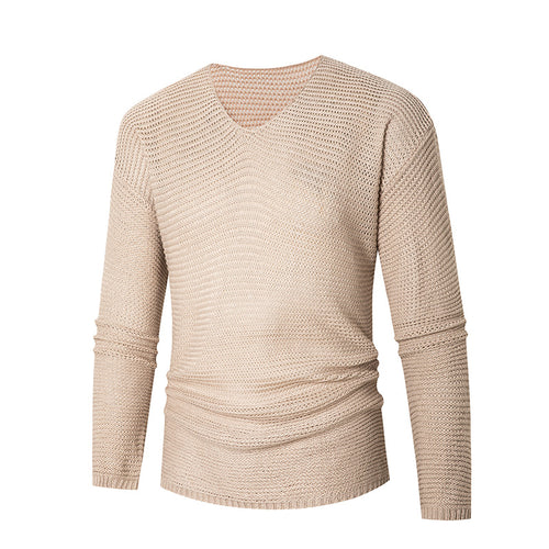 Casual knitted sweater for men with V-neck and airy stitches Amarae