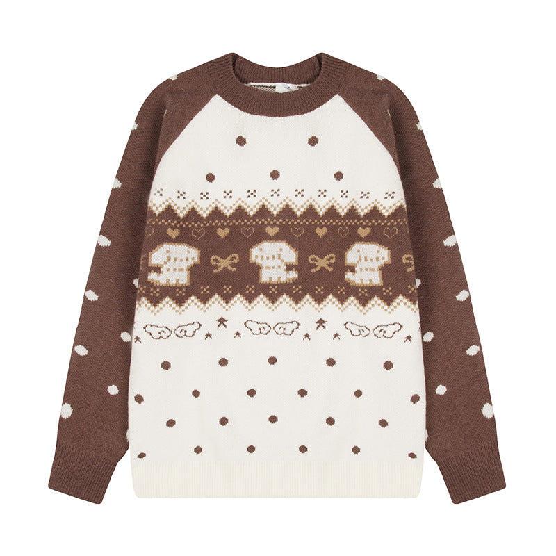 Women's knitted sweater with Norwegian pattern, raglan sleeves and round neckline Amarae