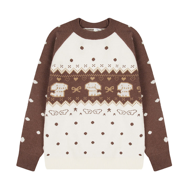Women's knitted sweater with Norwegian pattern, raglan sleeves and round neckline Amarae