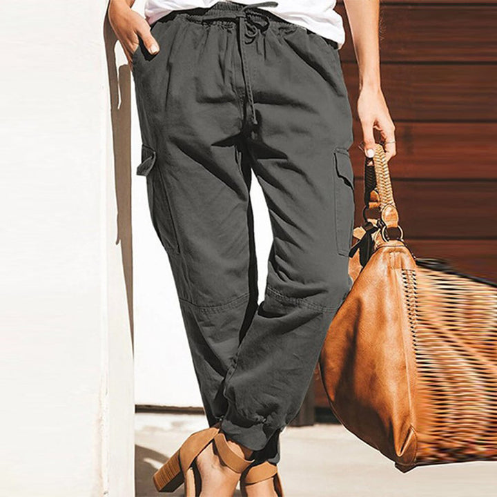 Lune London Women's Cargo Pants with Elastic Waist and Practical Pockets