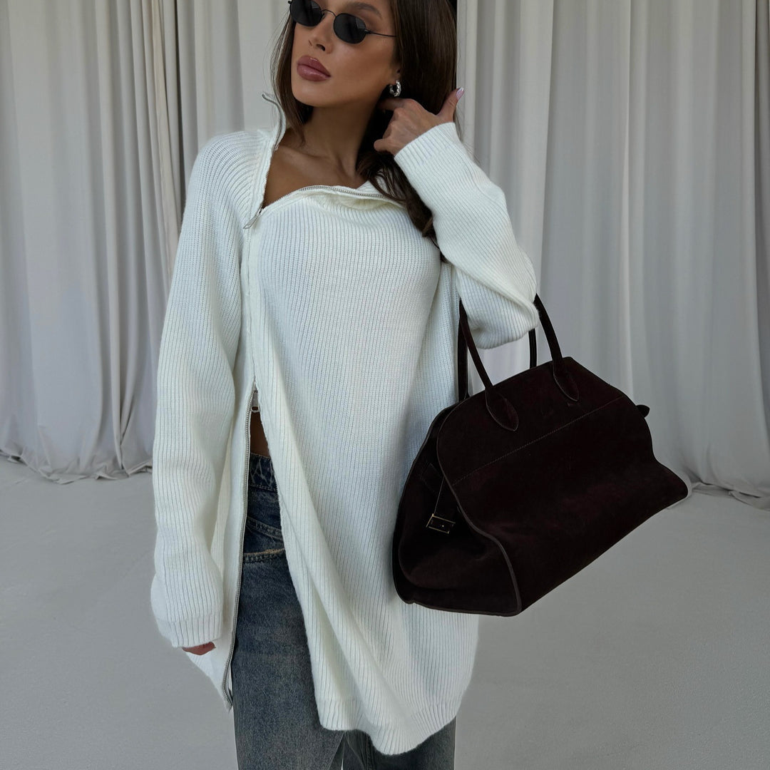 Oversized knitted sweater for women with modern high collar Lune London