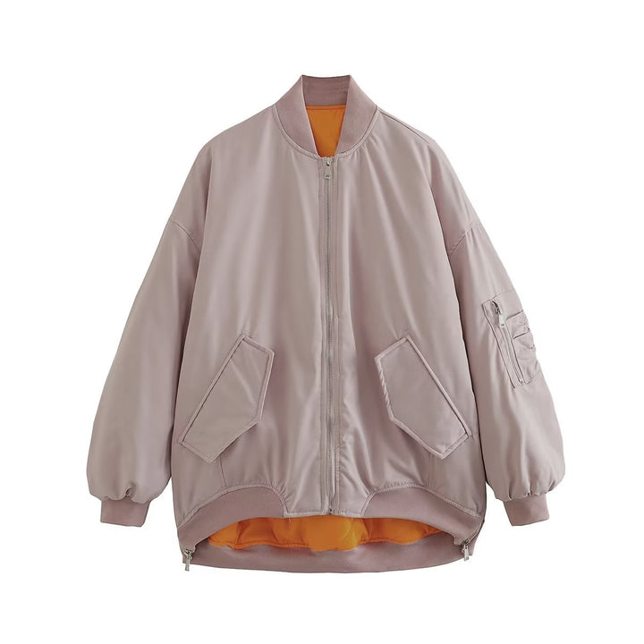 Fashionable oversized bomber jacket for women with functional pockets and sporty design Lune London
