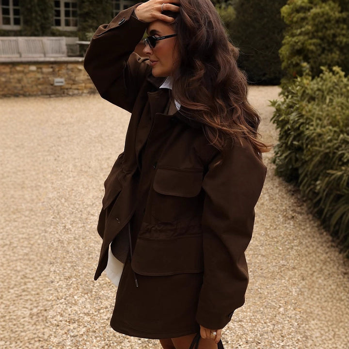 Women's Oversize Field Jacket with flap pockets and waist draw Amarae