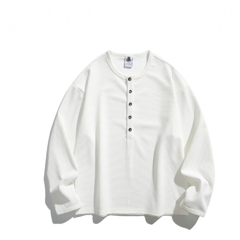 Unisex waffle texture Henley shirt with button placket and oversized fit Amarae