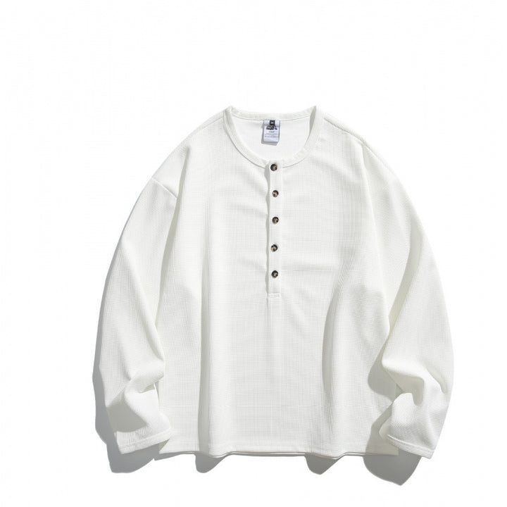Unisex waffle texture Henley shirt with button placket and oversized fit Amarae